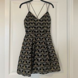 Alice & Olivia black, silver, and gold cocktail dress